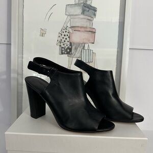 VINCE Size 9 Hartley Soft Leather Black Heels Peep Toe Sling Back Adjustable BOX